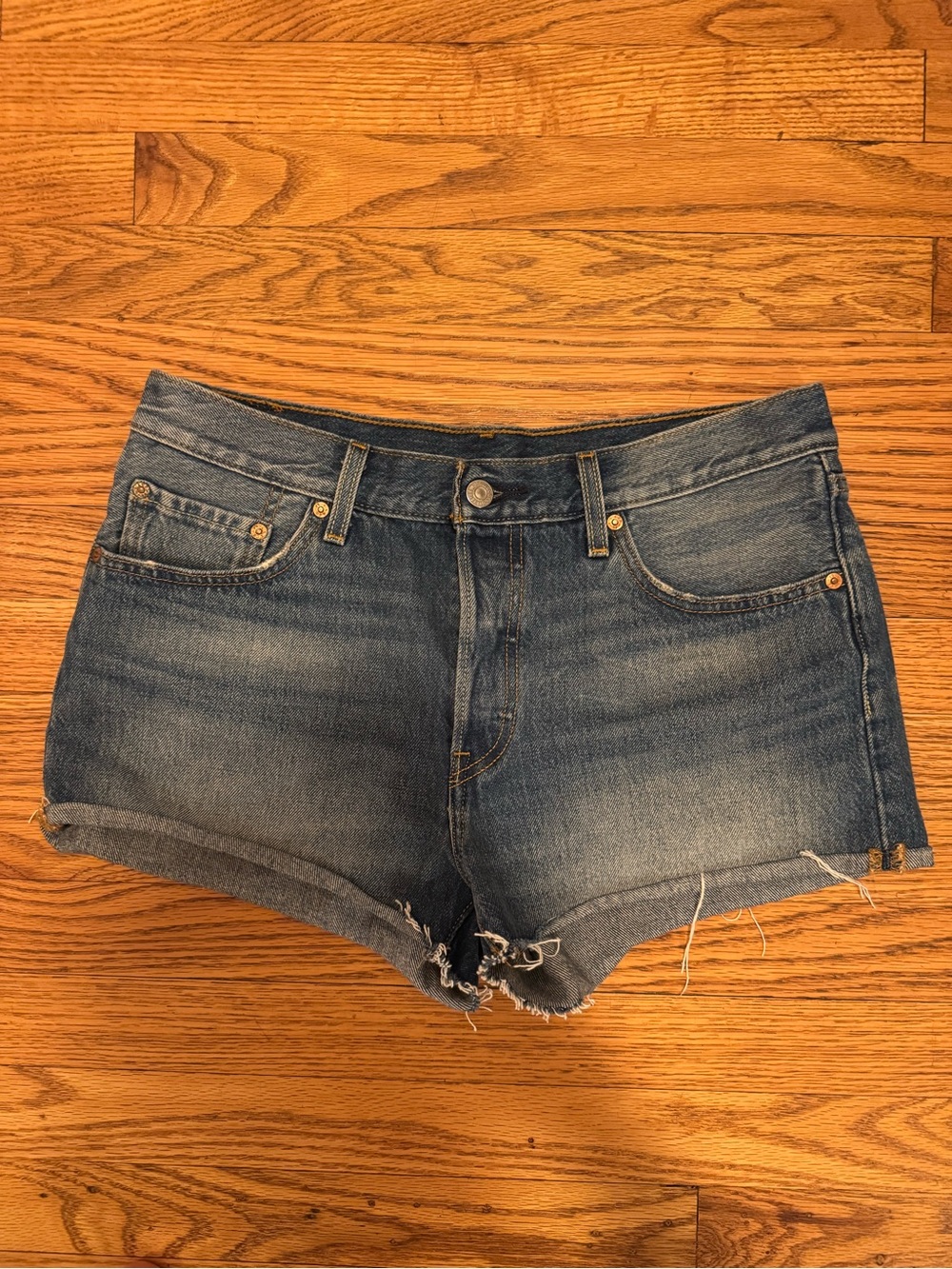 Levi's Distressed Dark Blue Denim Cutoff Shorts